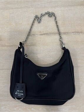 Prada Black Mini Shoulder Bag with Silver Chain